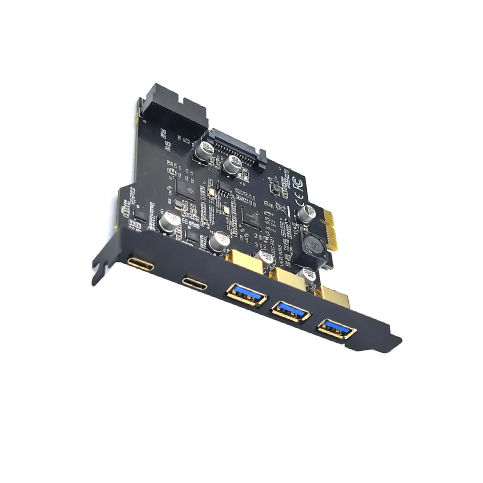 

PCIE USB 1x to 2 Type C Expansion Card 3 USB3.0 Type-C Adapter PCI Express x16 Slot SATA 15 Pin 19 Pin For Windows 7/8/10