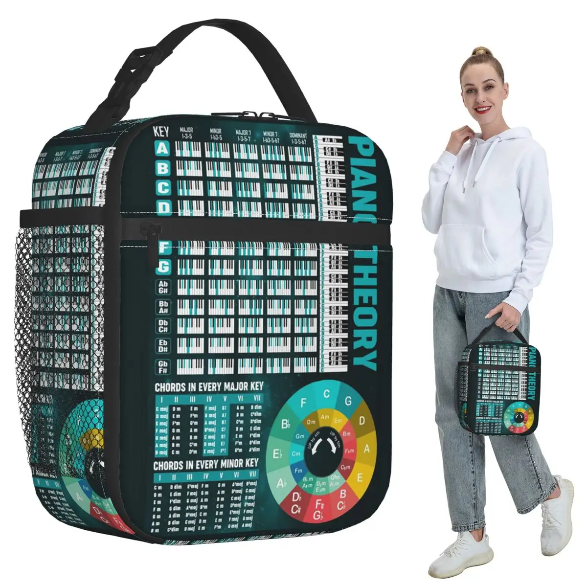 Music Basic Guitar Chord Theory Chart Piano Insulated Lunch Bag for Women Office Cooler Thermal Food Box Tote Portable Lunch