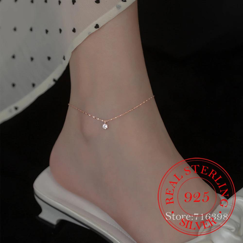 S925 Sterling Silver Simple Female Anklet Bracelet Charm Crystal Leg Bracelets For Women Girls Fine Jewelry Wedding Party Gift