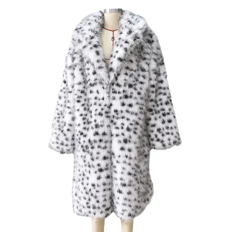 

Long Faux Fur Coat Women Winter Fashion Fox Fur Leopard Print Long Over-the-knee Suit Collar Fur Coats