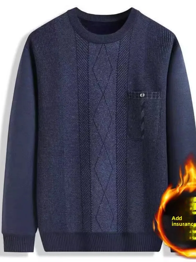 

Вязаный свитер Thiened Fce с круглым вырезом, теплая верхняя одежда для мужчин среднего возраста, осенне-зимняя коллекция