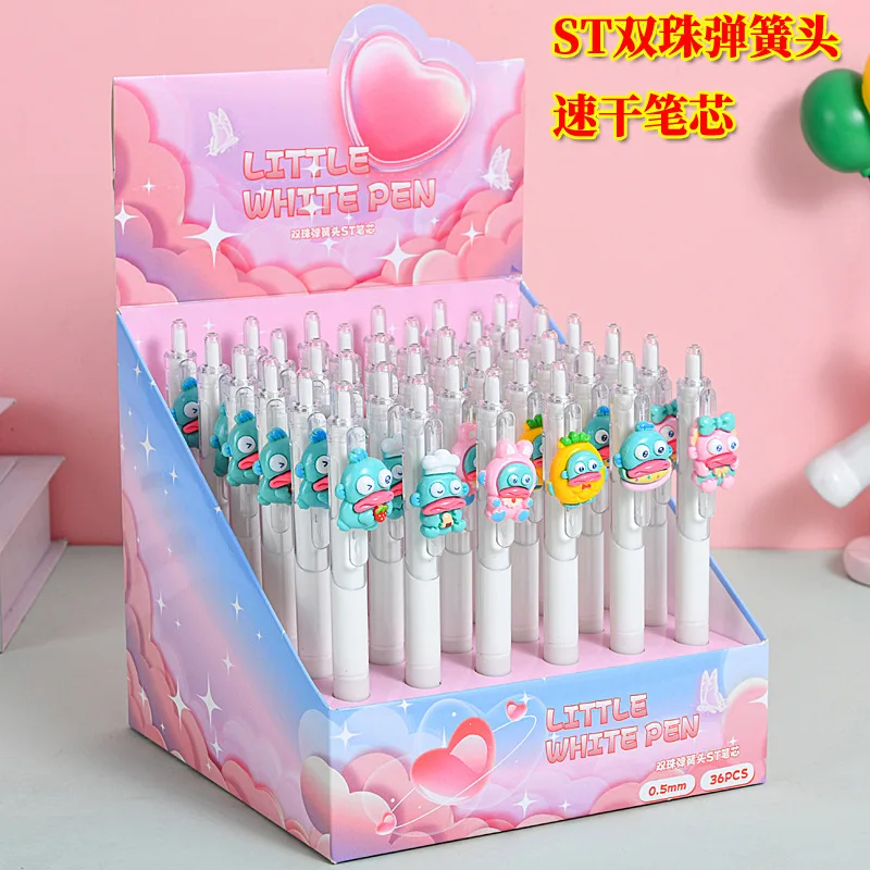 

6Pcs Sanrio Cartoon Hangyodon Press Writing Pen Kawaii 0.5mm Quick Drying ST Gel Pen Student School Stationery Supplies Gifts