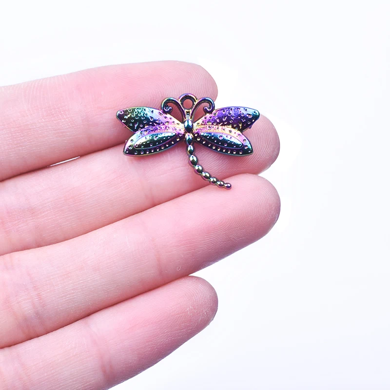 10pcs Dragonfly Hawk Moth Charms Rainbow Color Butterfly Owl Spider Charms Alloy Pendant For Jewelry Making DIY Necklaces Gifts