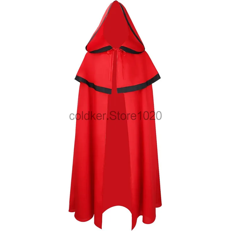 Manto de festa de Halloween para homens e mulheres, cristão vermelho medieval, cosplay vampiro pagão, capa com capuz de bruxa, traje de carnaval adulto