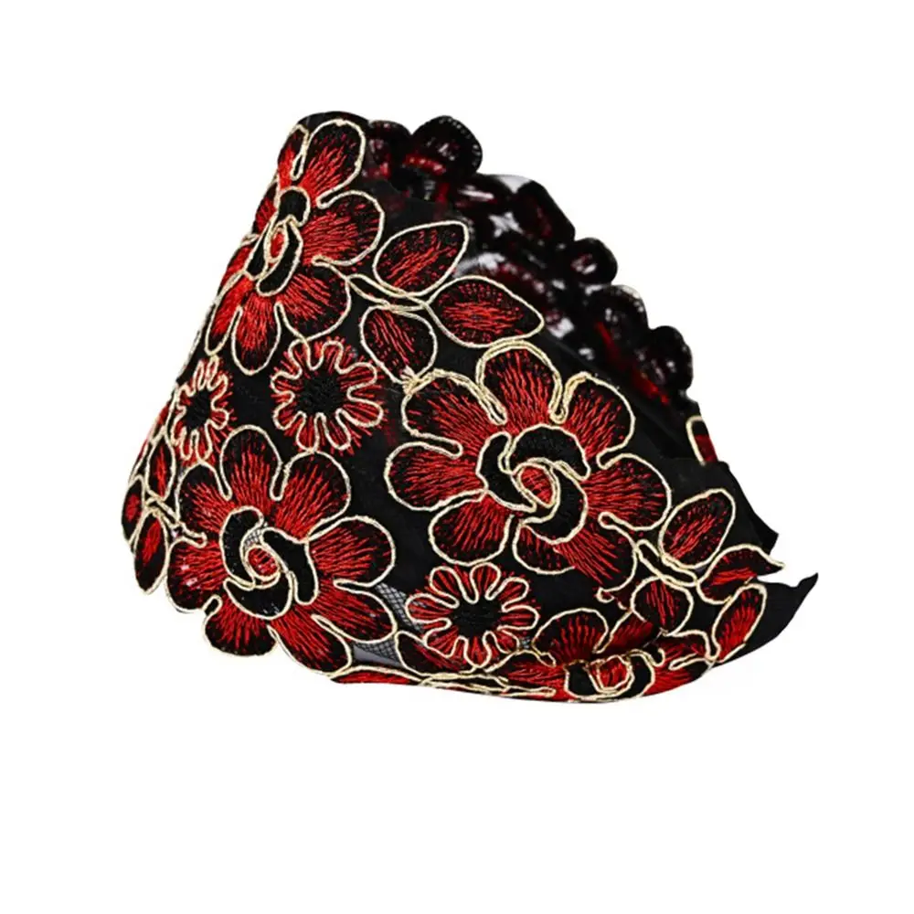 Niedliches breites Spitzen-Mesh-Haarband mit Blumen, elastisches Damen-Haarband, rutschfest, mit Hohlmuster, hohle Kopfbedeckung für Mädchen – Detail 6