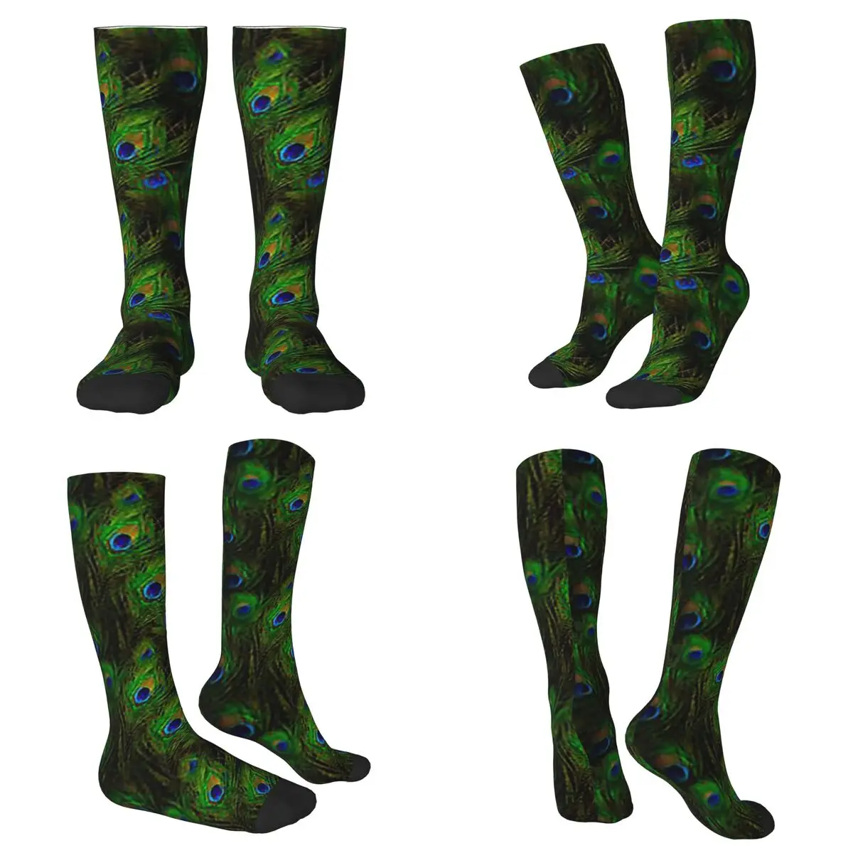 All Seasons Peacock Feathers Socks Harajuku Crew Socks Hip Hop Stockings for Men Women