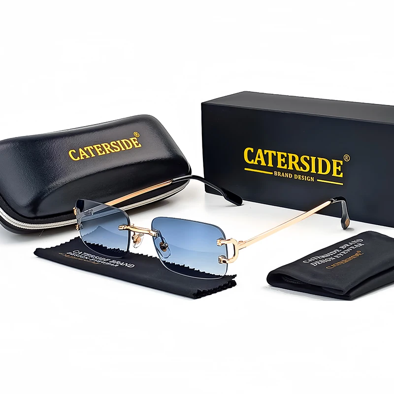 Caterside Metal Frameless Sunglasses Men Rectangular Small Frame Sun Glasses Women Fashion Shopping Travel Party Eyewear