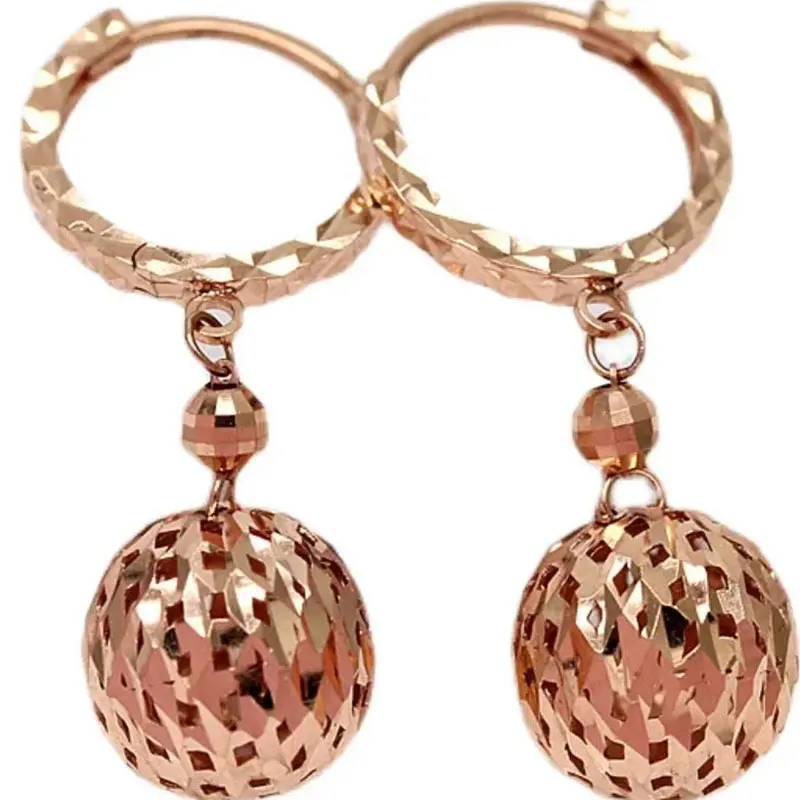 585 Purple Gold earrings for women New Classic Fashion 14K Rose Gold Shiny Round Hollow Out Dinner Party Jewelry Gift