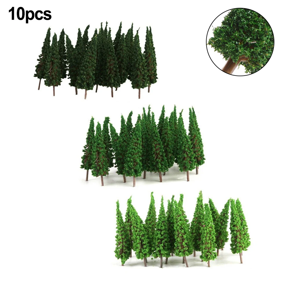 10pcs Pine Trees Model Train Railway Building Green Model Tree For N / OO Gauge Scale Railroad Layout Scenery Decorate DIY