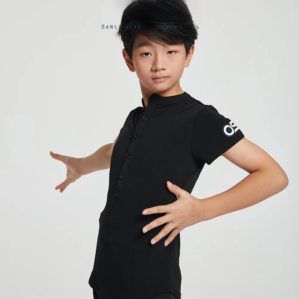 summer-new-men's-children's-latin-dance-practice-suit-short-sleeve-daily-training-clothes-dance-uniform-high-elasticity-strai