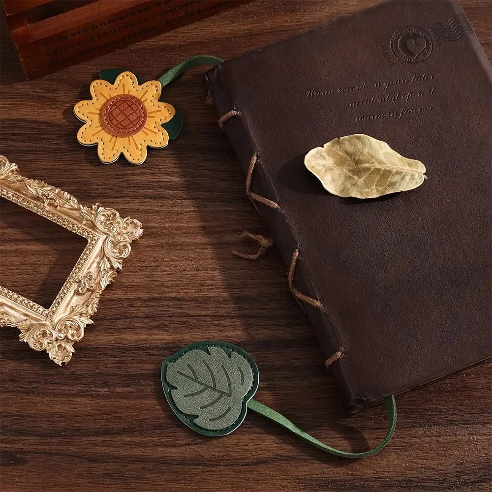 Vintage Faux Leather Sunflower Bookmark Multi-Purpose Rope Tassel Rose Bookmark Page Clip Bag Pendant