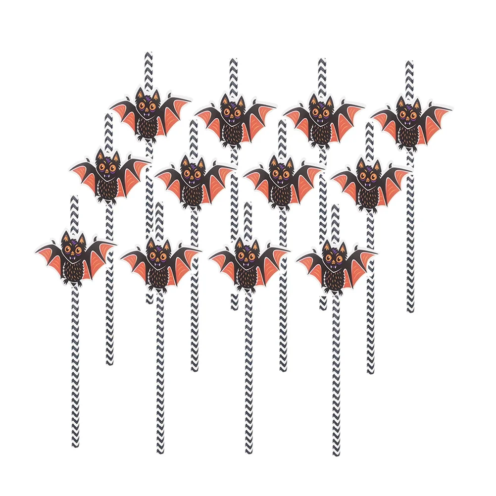 

12 Pcs Bat Shape Paper Straws Halloween Party Supplies Drinking Tubes Kids Drinkware Unique Design Decorative DIY Photo Prop