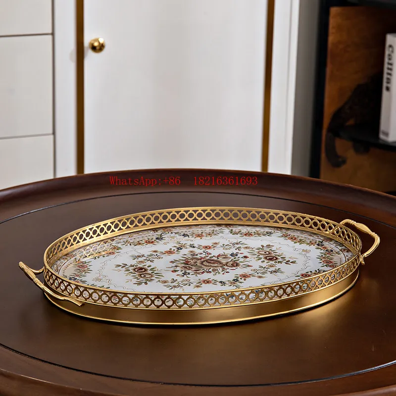 Limited Offer NEW American Tray Living Room Desktop Water Cup Storage Light Luxury Ornament Fruit Dried Fruit Storage Plate