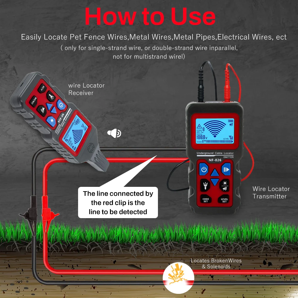 NF-826 Underground Cable Tester Locator Circuit Tracer Metal Pipe Detector Wire Tracker Tool Detects Wall\Underground Wires