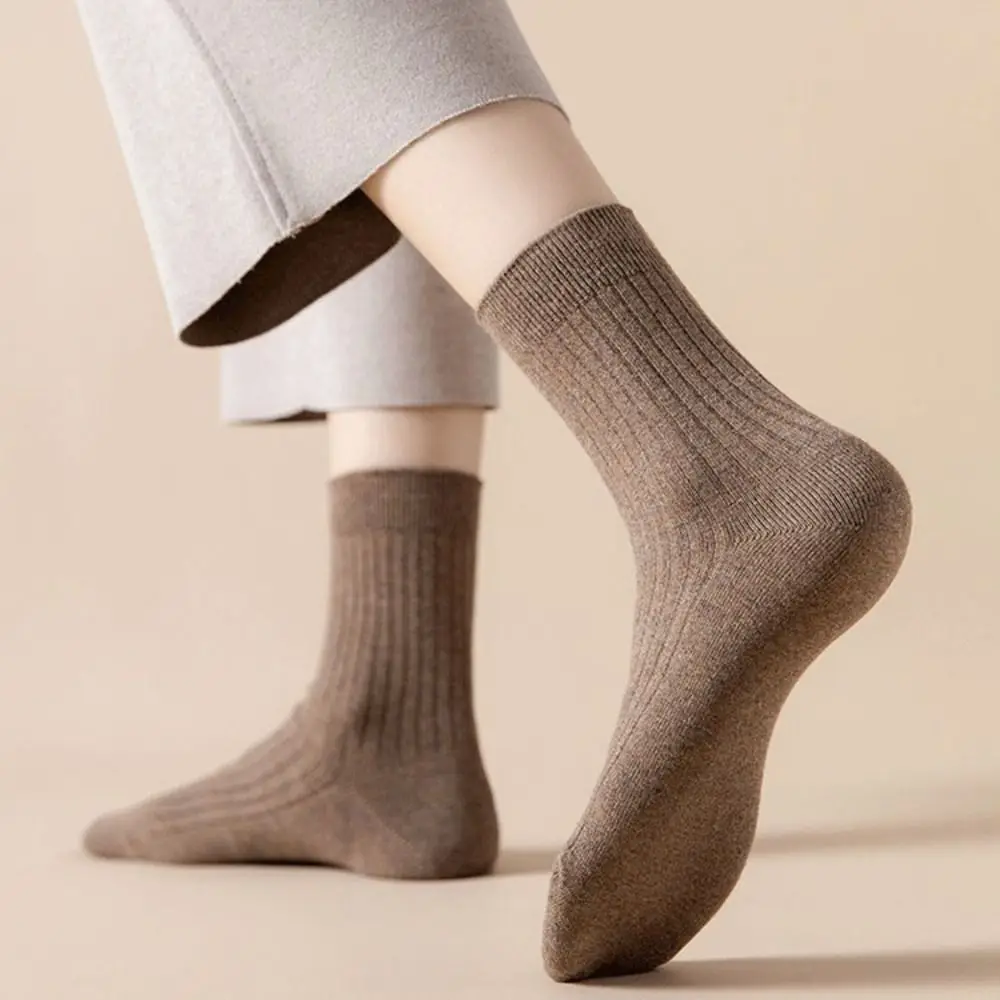 

10Pairs Simple Solid Color Women Mid-calf Socks Stripe Simple Business Socks Men Breathable Soft Autumn Tube Socks Unisex