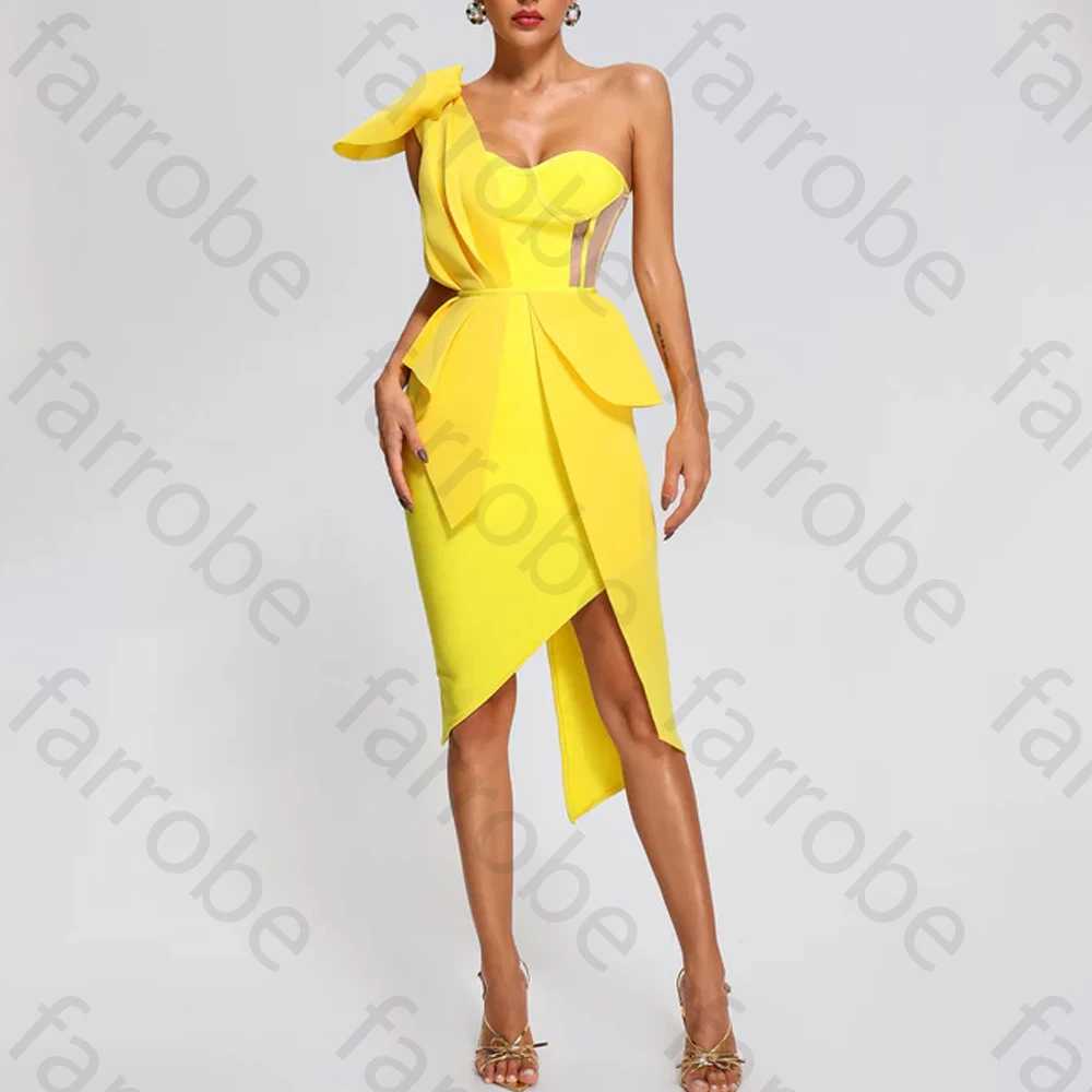 

Elegant One Shoulder Backless Yellow Evening Dresses Exquisite Midi Dress High Quality Sexy Prom Party Gown for Women Customized