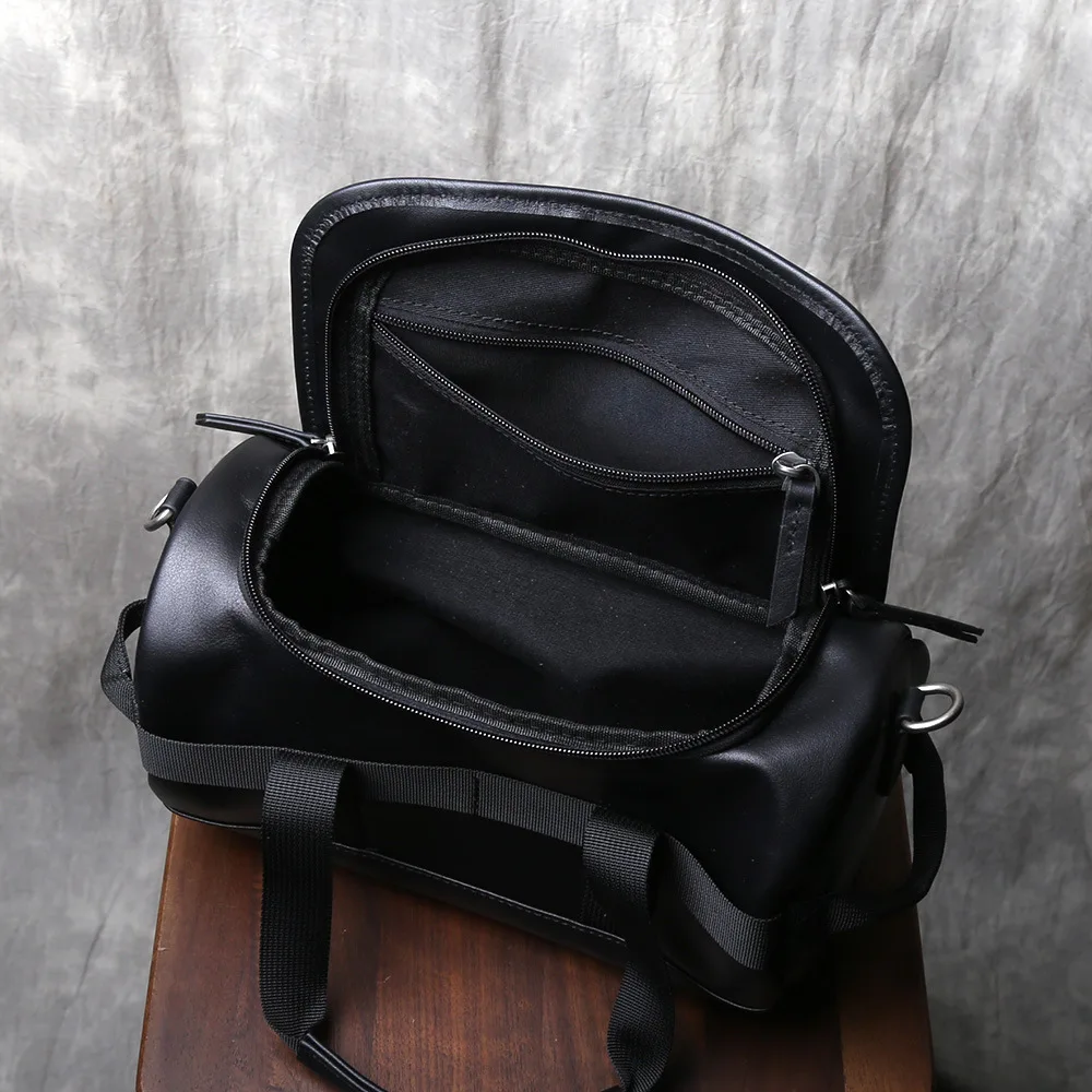 Unisex Casual Echtleder Umhängetasche aus Vollnarben-Rindsleder Schultertasche mit Großer Kapazität Sportliche Zylindertasche – Detail 8
