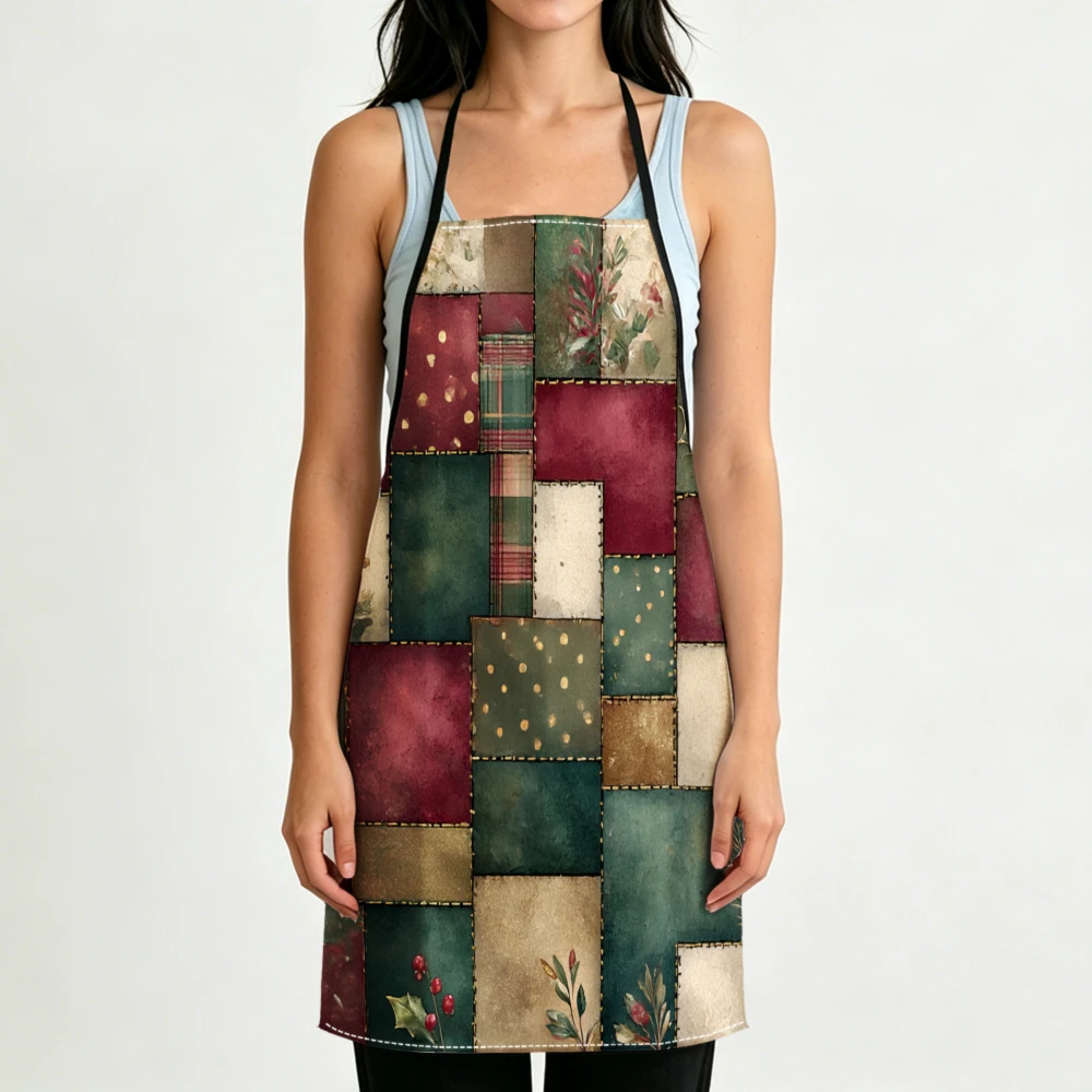 Vintage Patchwork Apron Floral Geometric Print Kitchen Aprons Cooking Baking Gardening Adjustable Bibs