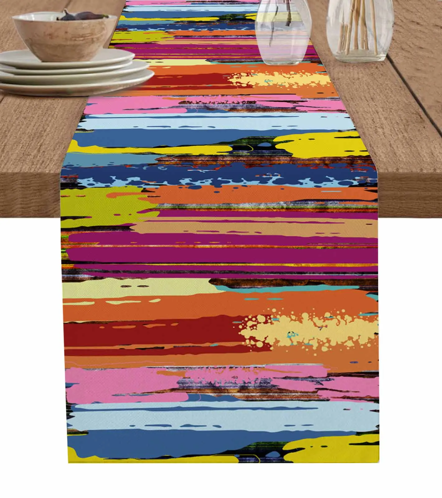 

Colorful Abstract Modernist Oil Painting Style Linen Table Runners Kitchen Table Decoration Dining Table Wedding Party Supplies