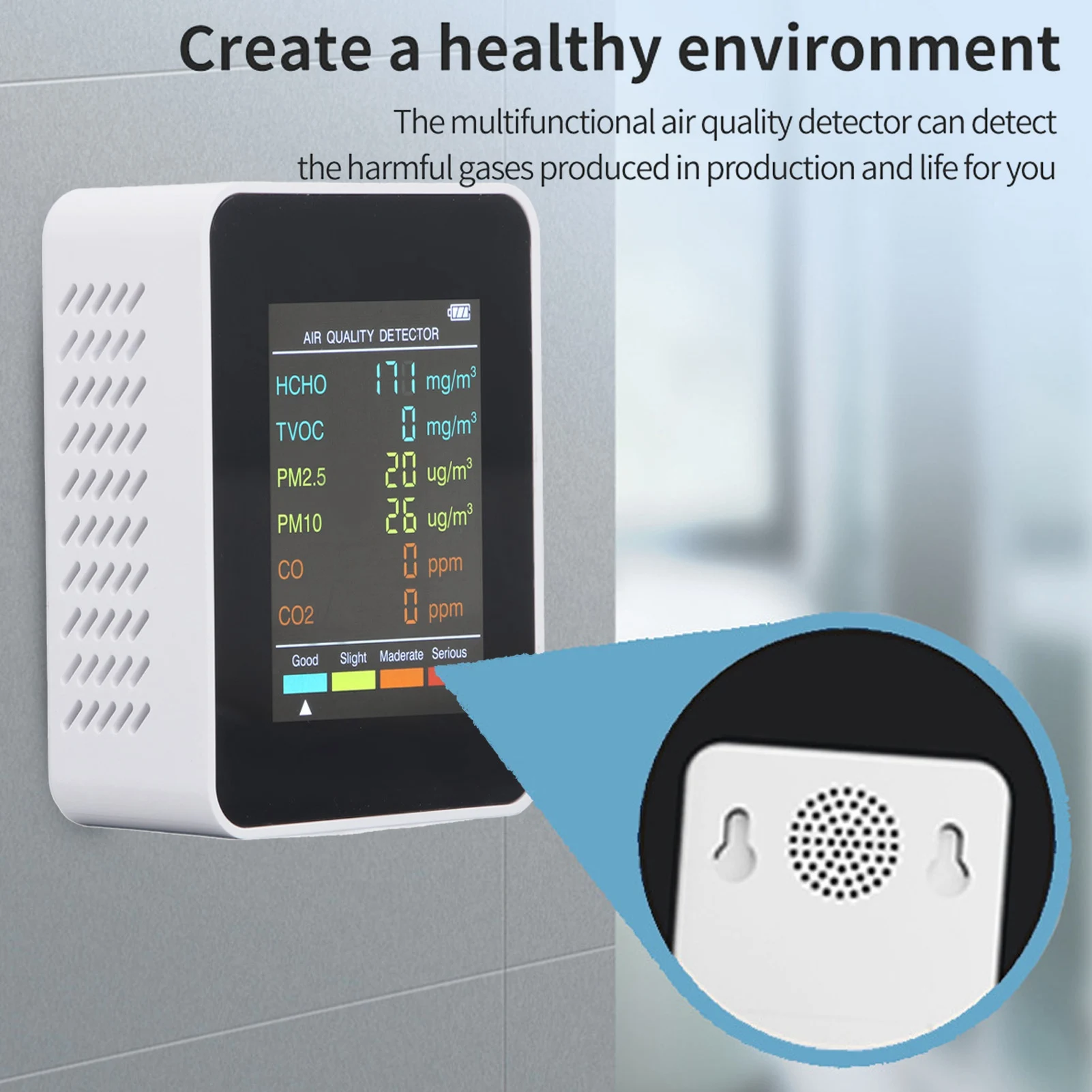 

Air Quality Monitor Portable LCD Backlight Screen CO2 TVOC HCHO PM2.5 PM10 Detector with Alarm Air Quality Tester Air Monitor