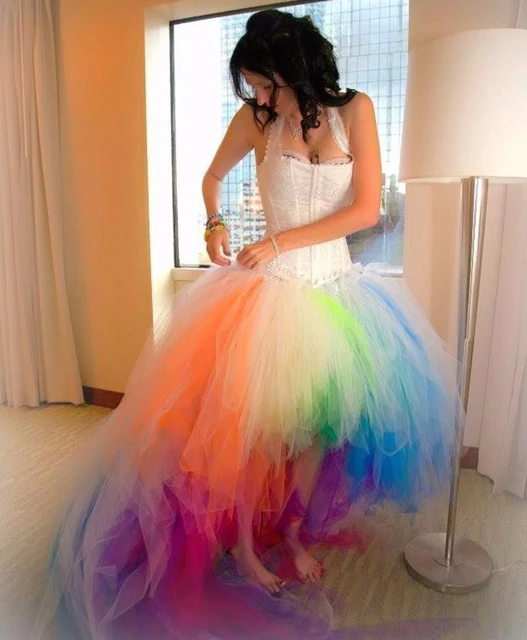 Gothic Lace up Corset Wedding Dresses Colorful Rainbow outdoor vintage Sexy Colored Halter Short Front Long Back Bridal Gowns AliExpress
