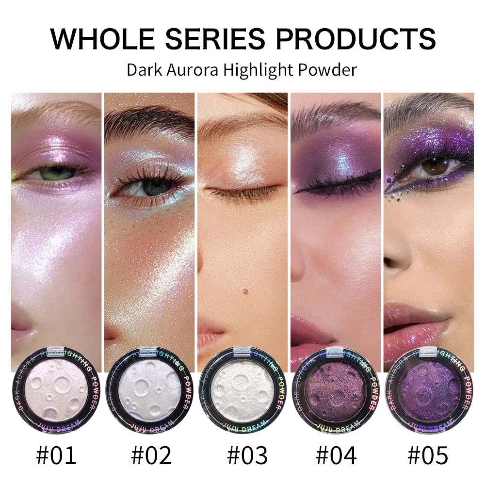 JUJU DREAM Aurora Highlighter Powder 1PC Iridescent Shimmer Face Highlighter Holographic Glow Eyeshadow Cheek Makeup