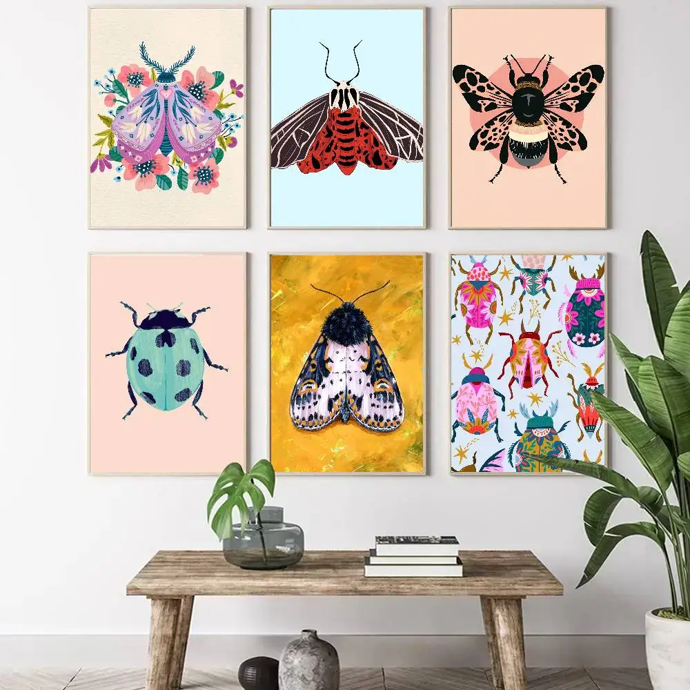 Butterfly Art Ladybug Tiger Moth Beetle Art Sticky Wall Waterproof Home Living Room Bedroom Bar Aesthetic Decoration