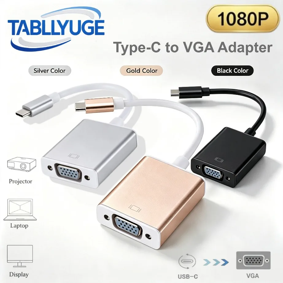 TABLLYUGE USB C to VGA  Adatper Type-C Male to VGA Female Converter Cable HD1080P for Laptop PC Projector MacBook Monitor