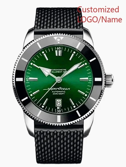 A1212 Store Customized Watches 46mm Sport Automatic Mechanical Watch for Men, Rose Gold Case, Black and Blue Rubber Strap view 2
