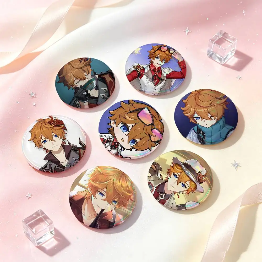 Genshin Impact Tartaglia Badges 25 32 44 58 75 Mm Round Cosplay Pin Bag Decor Fans Collect Friends Gifts Brooch Souvenir