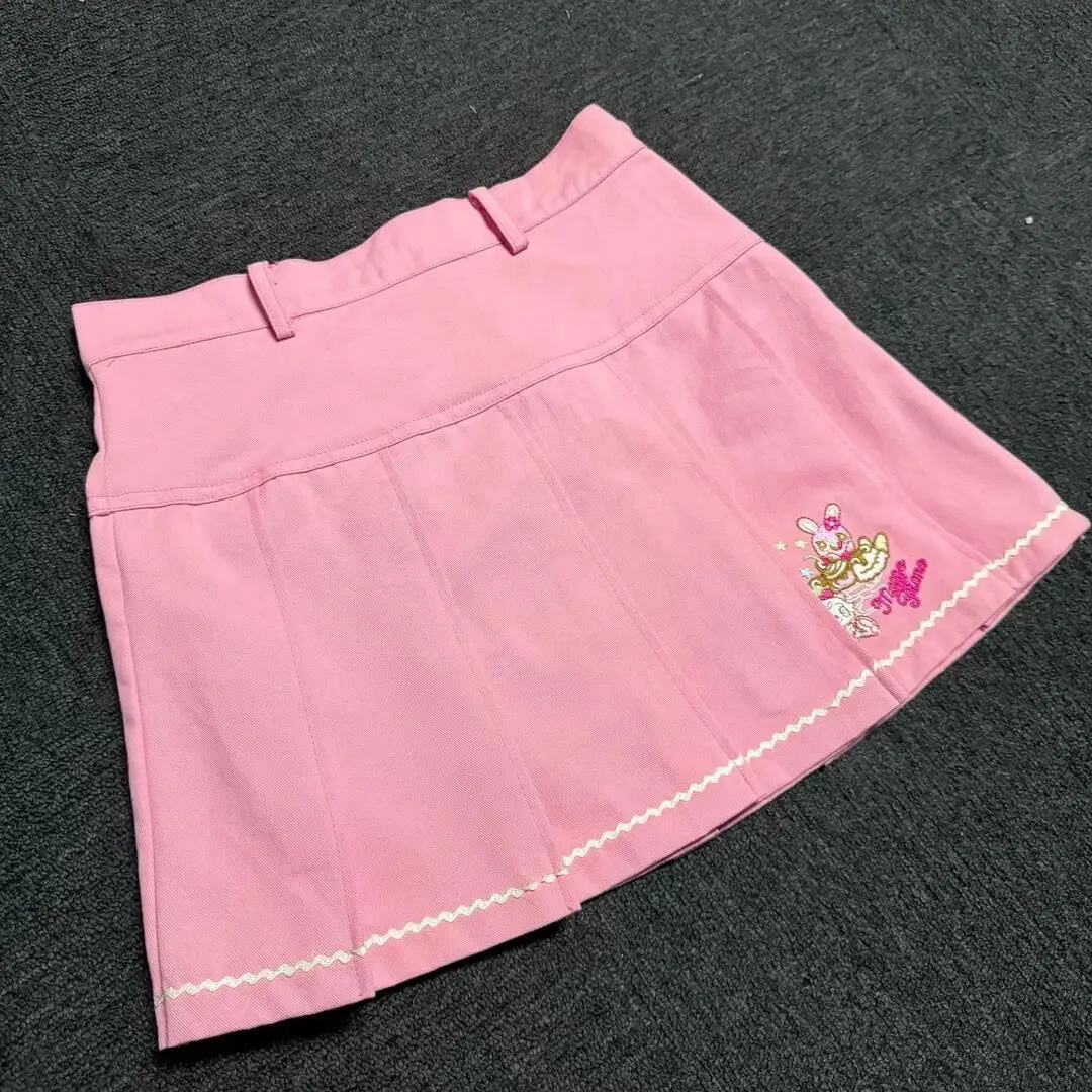 Japanese Cartoon Embroidery Sweet Girl Pink Pleated Skirt Spring Summer New Cute All Match Fairycore Mini Skirt MP Y2k Skirt