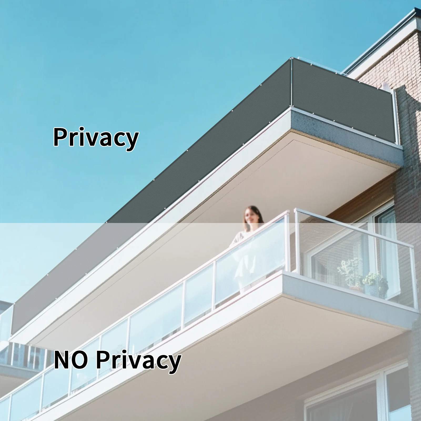 شاشة خصوصية للشرفة مقاومة للماء، شاشة سياج مقاومة للرياح لغطاء شرفة فناء الشرفة، حماية من الأشعة فوق البنفسجية مع روابط كابل #3