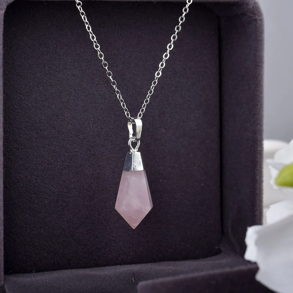 ITSMOS Natural Rose Quartz Prism Pendant Necklace Crystal Column Pink Love Facet Gemstone Necklace for Women Romantic Jewelry