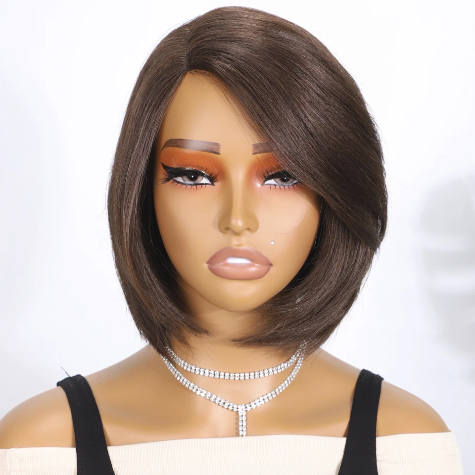 

Chocolate Brown 4 Short Human Hair Wigs For Women Pixie Cut Lace Wigs P1b/30 Highlight Colored Human Hair Wigs 180% Density Wigs