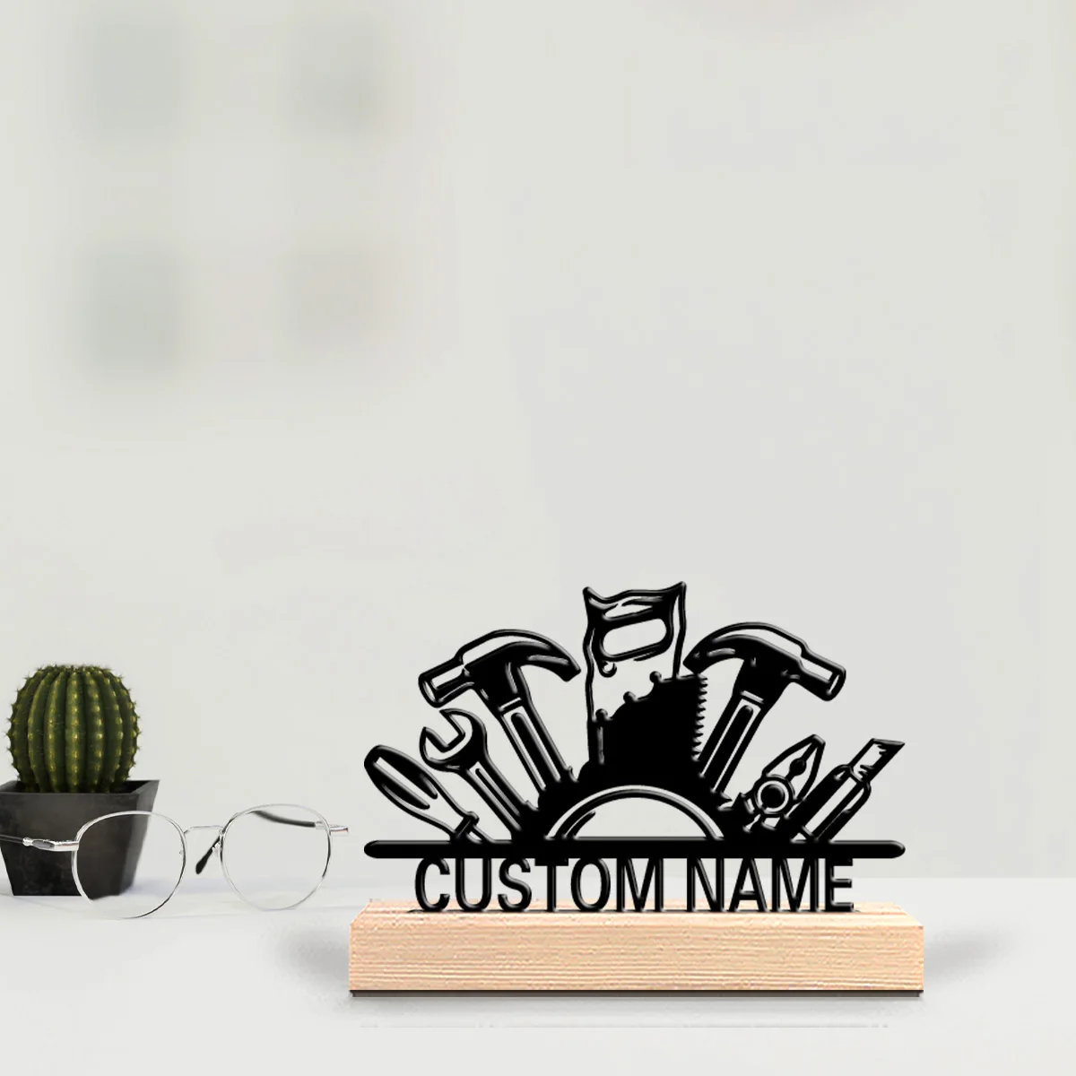 1pc New Design Personalized Custom Repair tools Metal Statues With Wooden Base Tabletop Decoration Industrial style decoration s