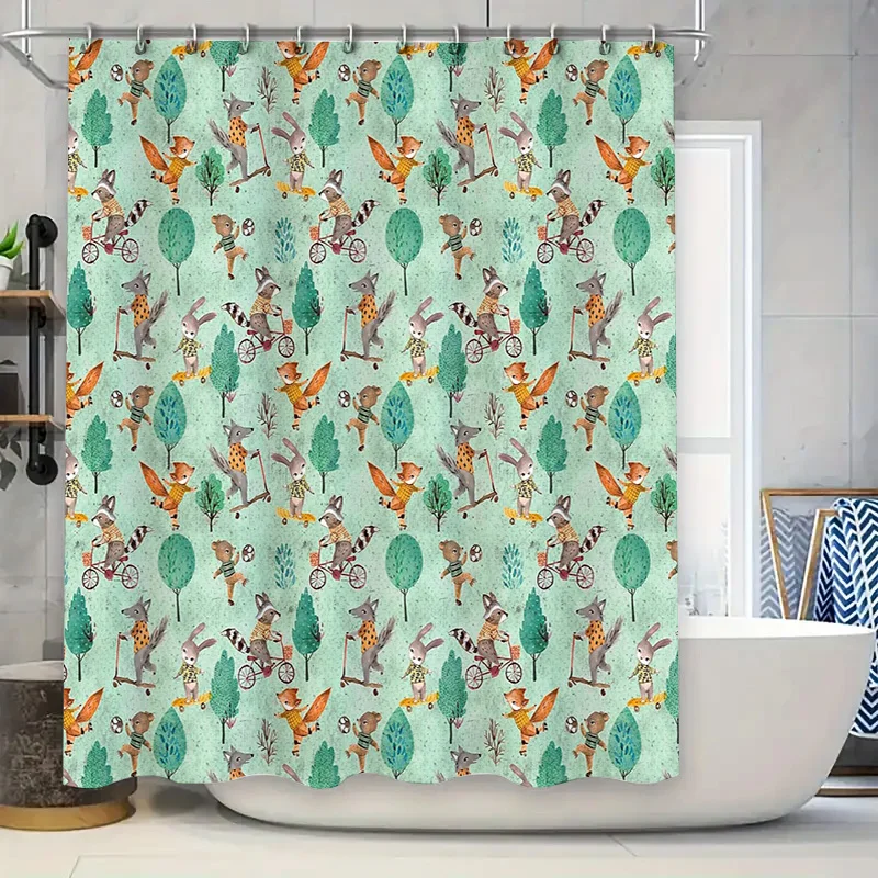 

Cute Fox Woodland Animals Shower Curtain Forest Deer Rabbit Kids Bathroom Decor Set