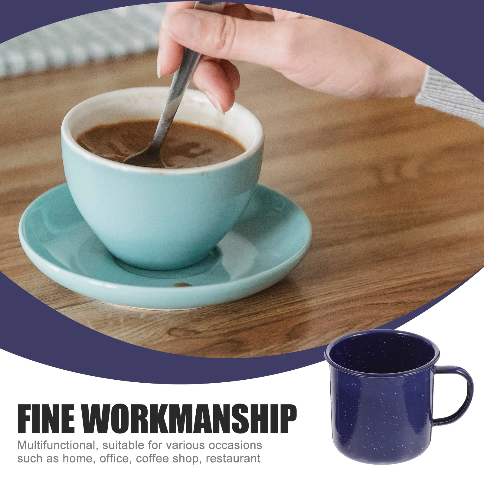 

Breakfast Milk Cup Camping Mug Metal Multifunction Blue Enamel Coffee Cups Parent-child Mugs