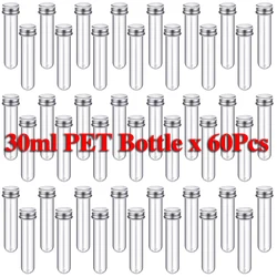 60 Stuks Lab 30Ml Huisdier Reageerbuis Fles Transparante Cilindrische Plastic Hervulbare Fles Voor Masker Snoep Data Lijn 25*110Mm