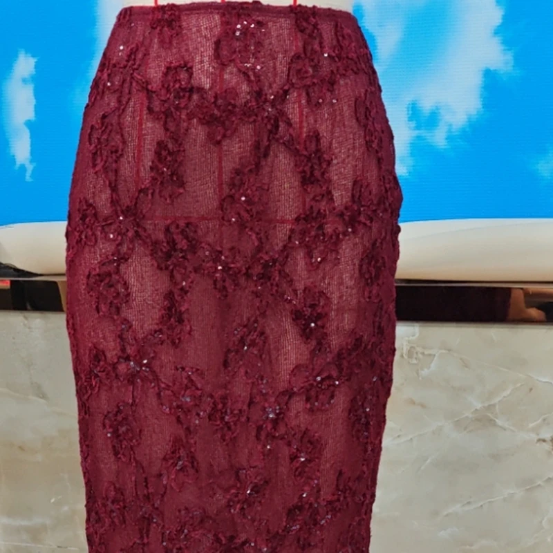 

Women's Lace Embroidery Long Skirt Stylish Solid Lace Floral Sheer Low Rise Skirt for Daily Life Party & Bar