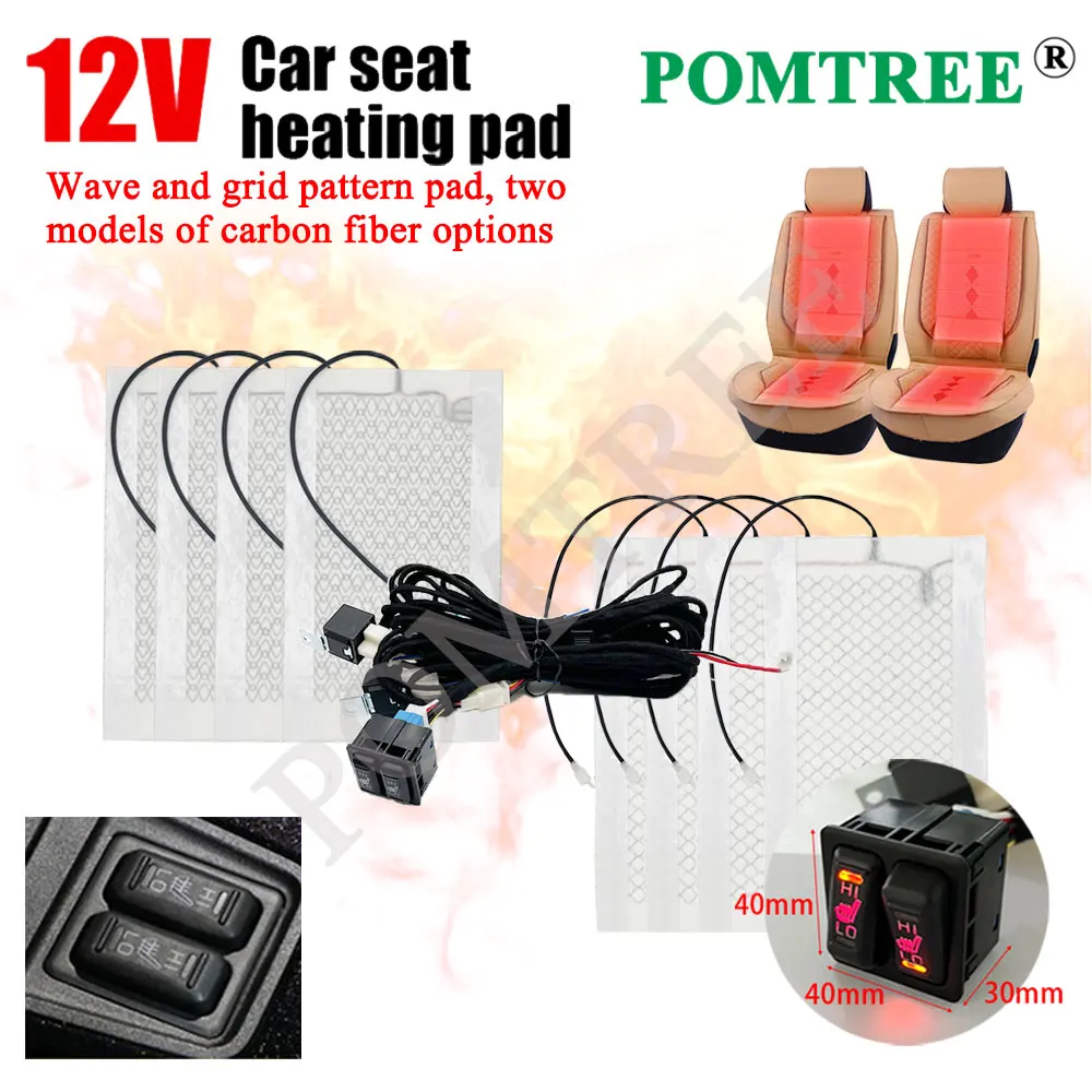 Car Seat Heater Kit Fit 2 Seats Universal Carbon Fiber Heating Pad Dual Switch For MITSUBISHI OUTLANDER 05-2009 PAJERO 1982-1984