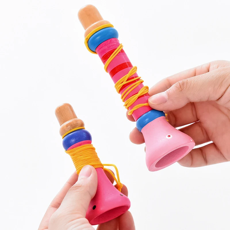 Fun Colourful Wooden Children's Trumpet Toy Wooden Whistle Musical Instrument Baby Puzzle Early Learning Toys Kids Birthday Gift