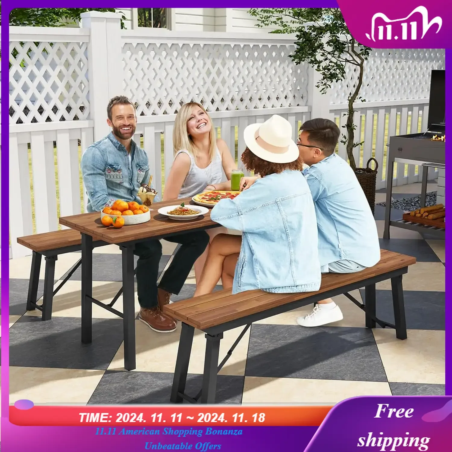 

Outdoor Dining Table With Benches fNo Assembly Foldable 59 Inches Narrow Patio Dining Table with Acacia Wood Top