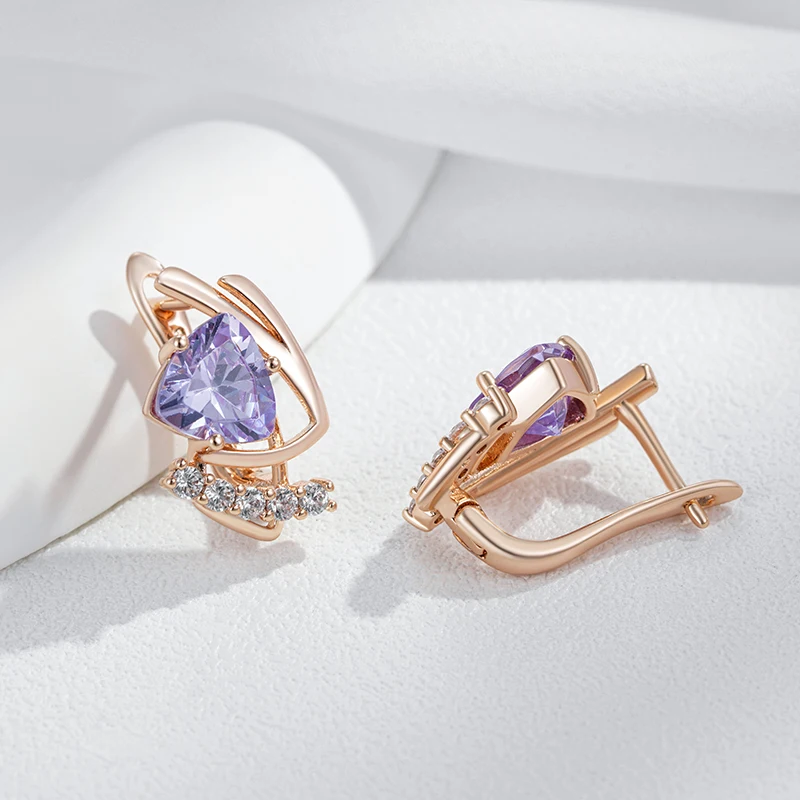 Kinel Hot Sparkling Purple Natural Zircon English Earrings for Women Fashion 585 Rose Gold Color Vintage Party Daily Jewelry
