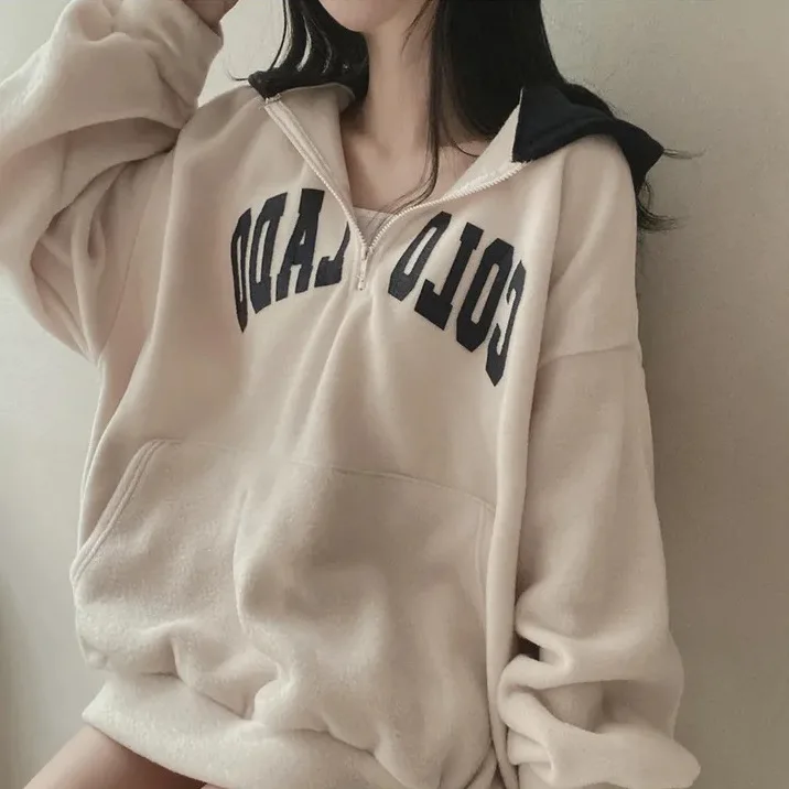 

Autumn Hood Letters Print Design Loose South Korea Chic Patchwork Sweatshirt Casual All-matching Long Sleeve Hoodie Women 2024