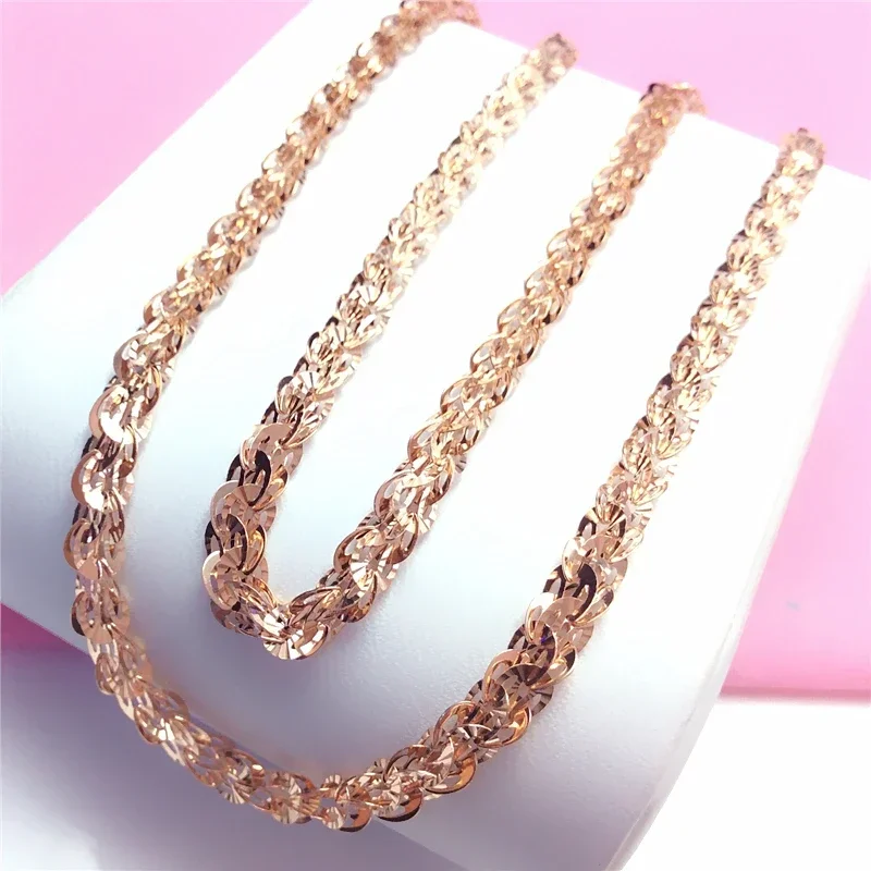 New 585 Purple Gold Plated 14K Rose Gold Chains Neckalce for Woman Delicate Sparkling Luxury Wedding Engagement Jewelry