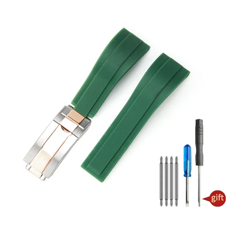 Cinturino da uomo in gomma siliconica morbida naturale da 20 mm per cinturino per orologio Rolex Daytona Submariner GMT OYSTERFLEX con fibbia pieghevole