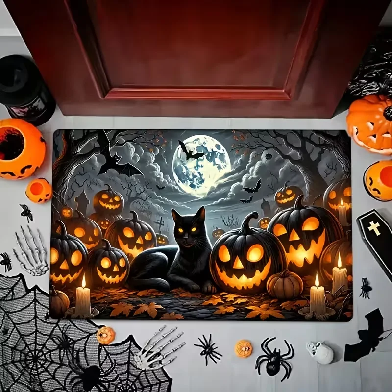 Herbstliche Kürbis- und Ahornblatt-Türmatte aus Flanell, Rutschfest und Komfortabel für Eingangsbereich, Schlafzimmer, Wohnzimmer, Heimdekoration – Detail 2
