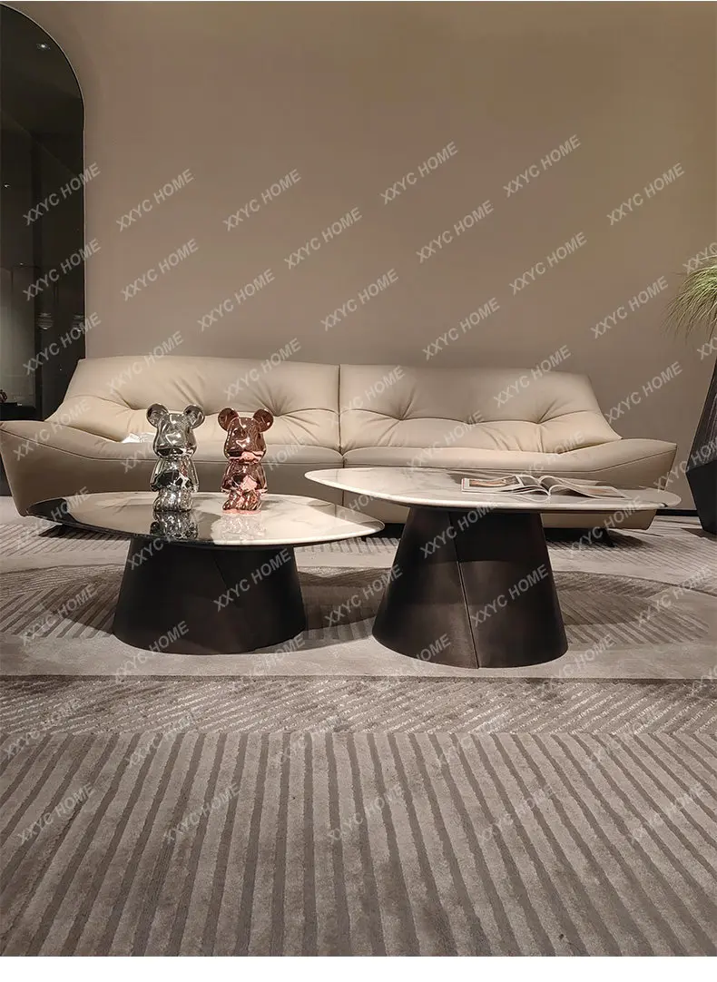 Luxury stone coffee table living room high-end  retro old natural marble coffee table combination