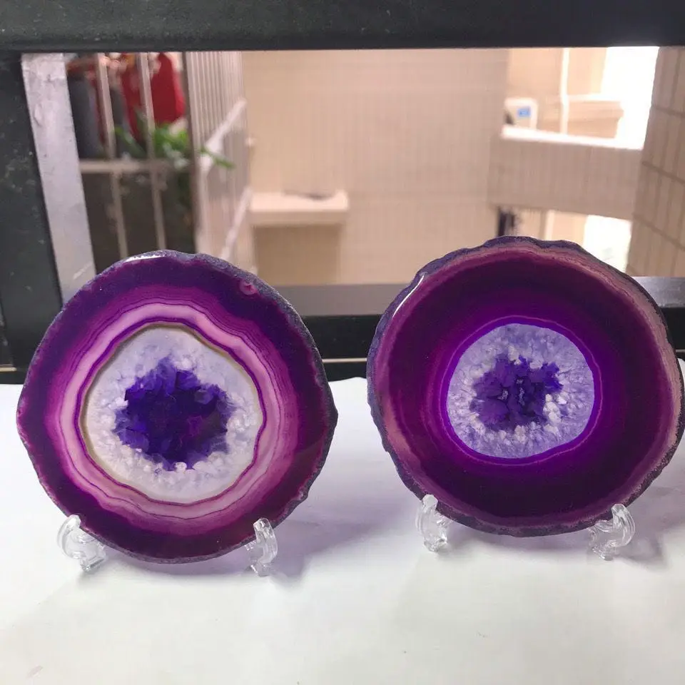 1PC 12-15CM Purple Crystal AGATE SLAB Geode Slice Mineral Coaster Healing Reiki Decoration