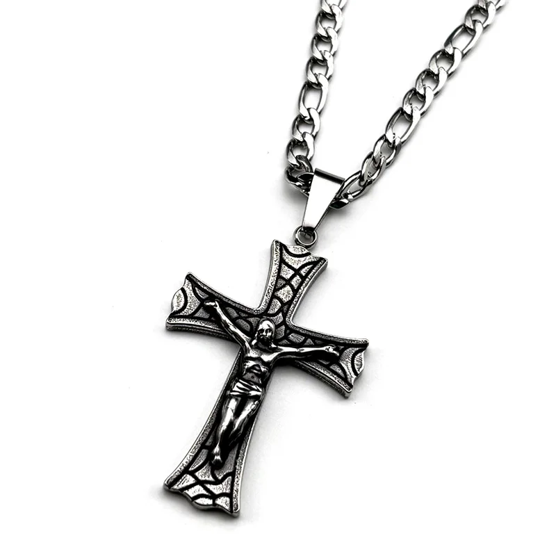 

Fashion Cross Jesus Chain Women Men Stainless Steel Black Male Dark Punk Religion Christianity Pendant Necklace Jewelry Gifts